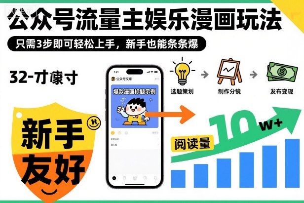 公众号流量主娱乐漫画玩法，只需3步即可轻松上手，新手也能条条爆-森焱资源库