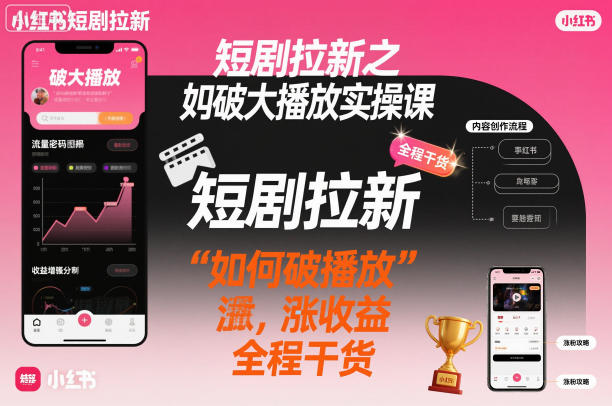 短剧拉新之小红书如何破大播放实操课，如何破播放，涨收益，全程干货-森焱资源库