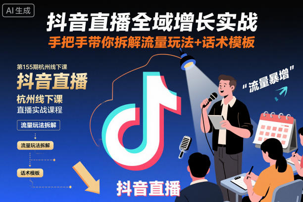 抖音直播全域增长实战第155期杭州线下课，手把手带你拆解流量玩法+话术模板-森焱资源库