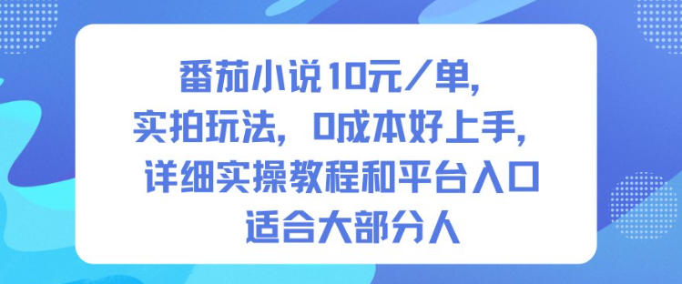 番茄小说10米每单，实拍玩法，0成本好上手，详细实操教程和平台入口适合大部分人-森焱资源库
