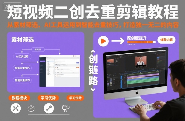 短视频二创去重剪辑教程，从素材筛选、AI工具运用到智能去重技巧，打造独一无二的内容-森焱资源库