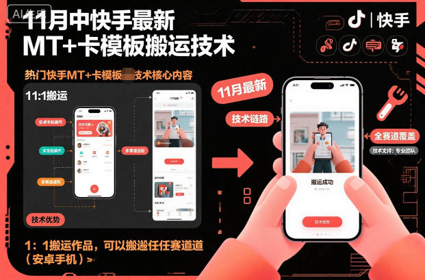 11月中快手最新MT+卡模板搬运技术，1：1搬运作品，可以搬运任何赛道（安卓手机）-森焱资源库