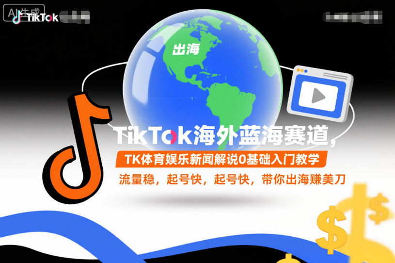 TikTok海外蓝海赛道，TK体育娱乐新闻解说0基础入门教学，流量稳，起号快，带你出海賺美刀-森焱资源库