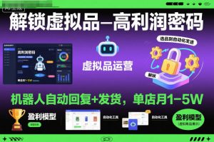 解锁虚拟品高利润密码:机器人自动回复+发货,单店月1-5W【揭秘】-森焱资源库