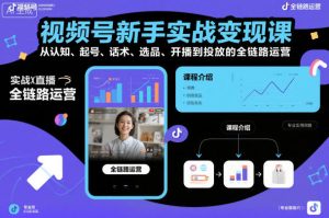 视频号新手实战变现课，从认知、起号、话术、选品、开播到投放的全链路运营-森焱资源库