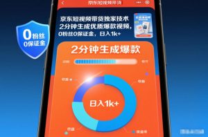 京东短视频带货独家技术，2分钟生成一条优质爆款视频，0粉丝0保证金，日入1k+【揭秘】-森焱资源库