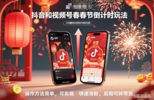 抖音和视频号，春节倒计时玩法，操作方法简单，可实现快速涨粉，后期可转带货-森焱资源库