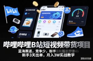 哔哩哔哩B站短视频带货项目，蓝海赛道，竞争少，新手3天出单，月入3W实战教学-森焱资源库