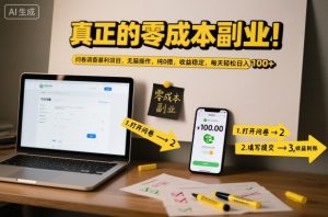 真正的零成本副业！问卷调查暴利项目，无脑操作，纯0撸，收益稳定，每天轻松日入100+【揭秘】-森焱资源库