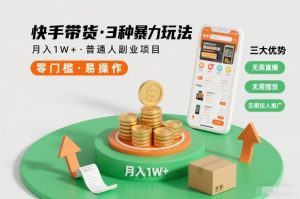 快手带货3种暴力玩法,月入1W+,无需直播、无需囤货、无需拉人推广,适合普通人副业项目-森焱资源库