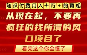 知识付费月入10个W的真相,做网创项目这一个就够了,不要再疯狂的找所谓的风口项目【揭秘】-森焱资源库