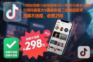 11月抖音某大V最新影视二创搬运技术,洗稿不违规,收费298-森焱资源库