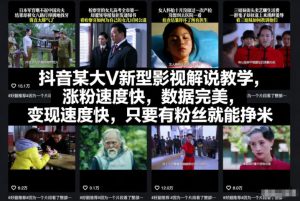 抖音某大V新型影视解说教学，涨粉速度快，数据完美，变现速度快，只要有粉丝就能挣米-森焱资源库