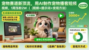 宠物赛道新顶流,用AI制作宠物播客短视频,1周涨粉2W(视频+提示词+变现方法)-森焱资源库